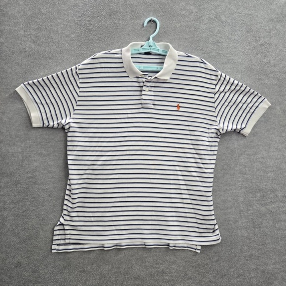 Polo By Ralph Lauren Men L White Player Embroidery Striped Button
